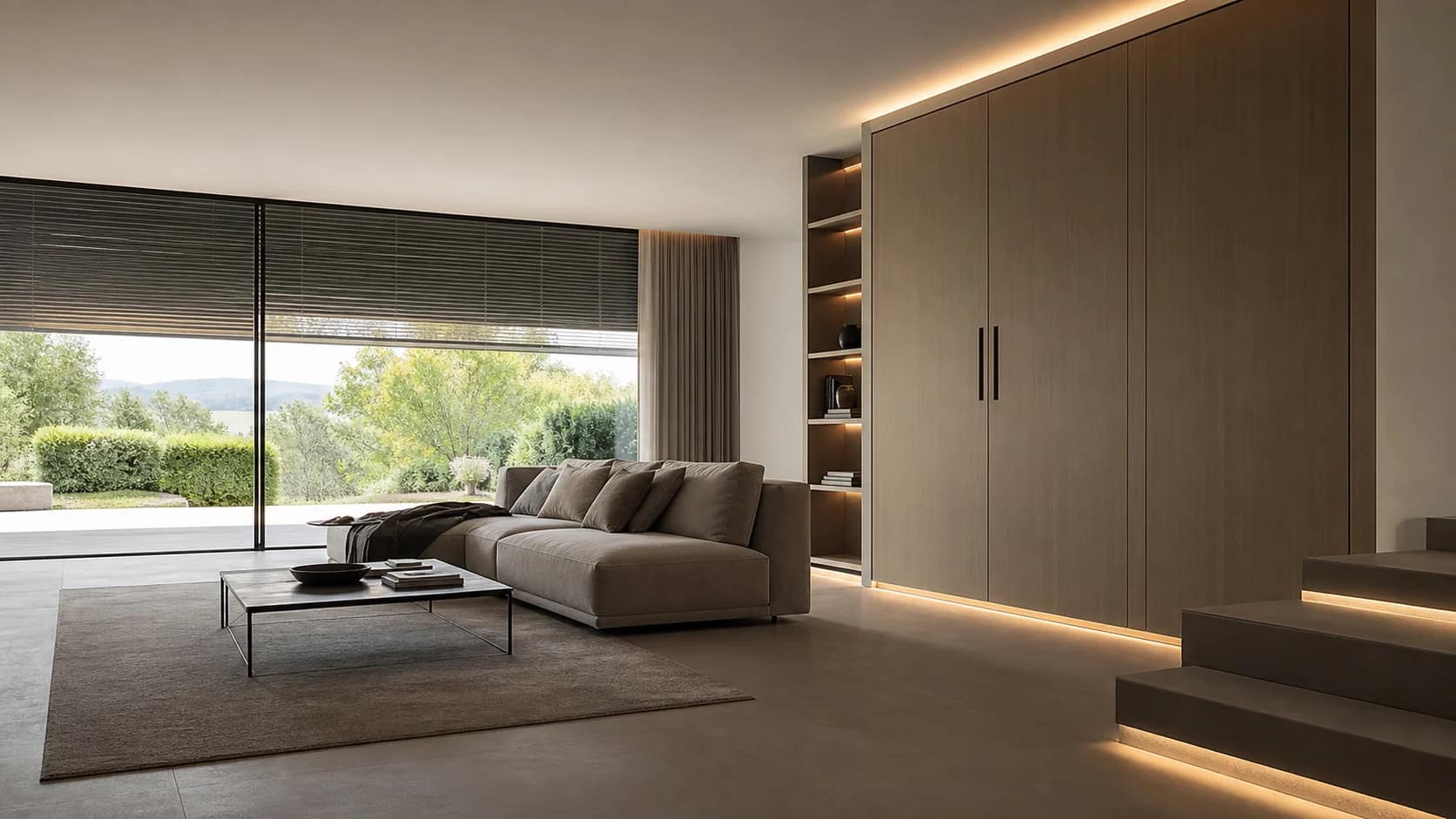 Automação residencial | Schaltz Engenharia Ambiente residencial com iluminação e persianas automatizadas